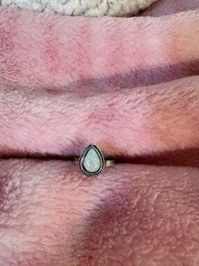 Sterling Teardrop Opal Halo Ring in White - Unbranded